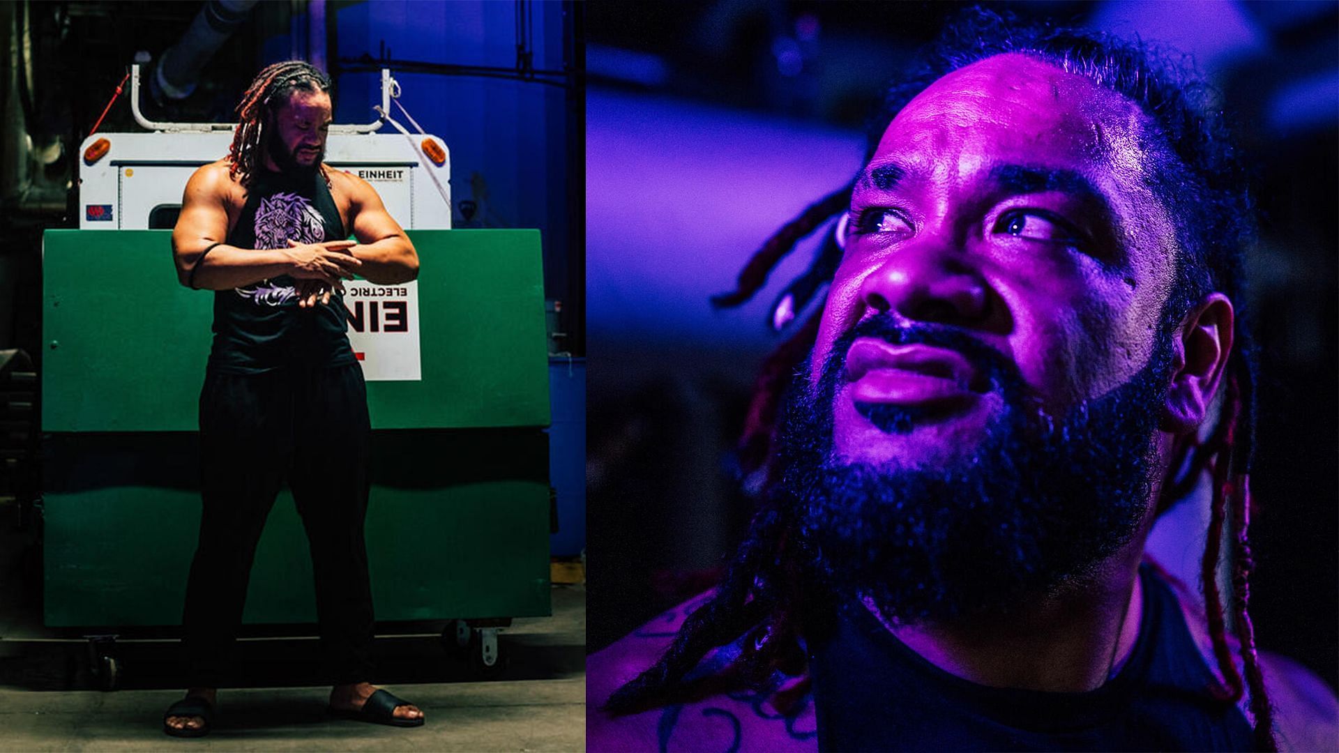 Jacob Fatu poses backstage.